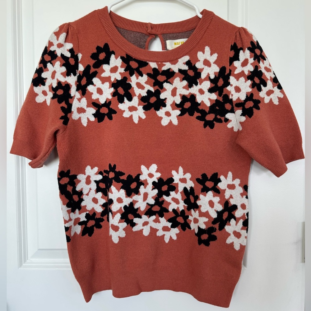 XS Anthropologie Maeve Rust Floral Knit Top